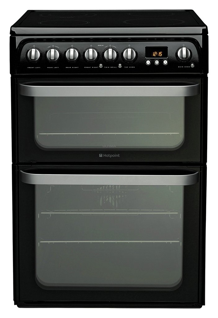 Hotpoint HUE61KS 60cm Double Oven Electric Cooker - Black