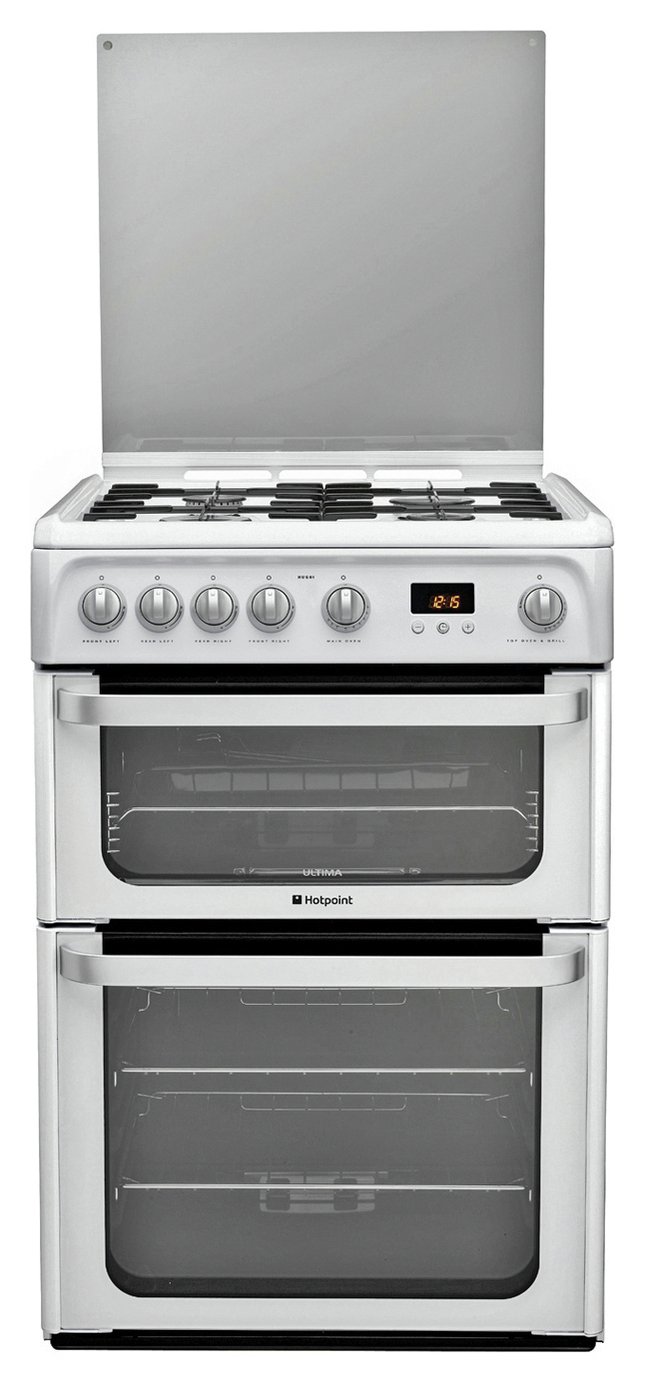 Hotpoint HUG61P 60cm Double Oven Gas Cooker White (7116368) Argos