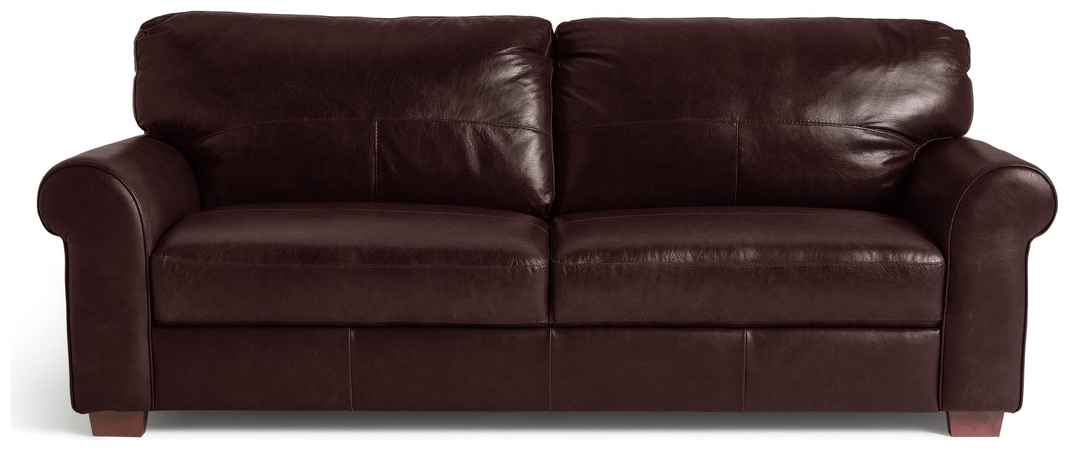 Habitat Salisbury 4 Seater Leather Sofa - Dark Brown