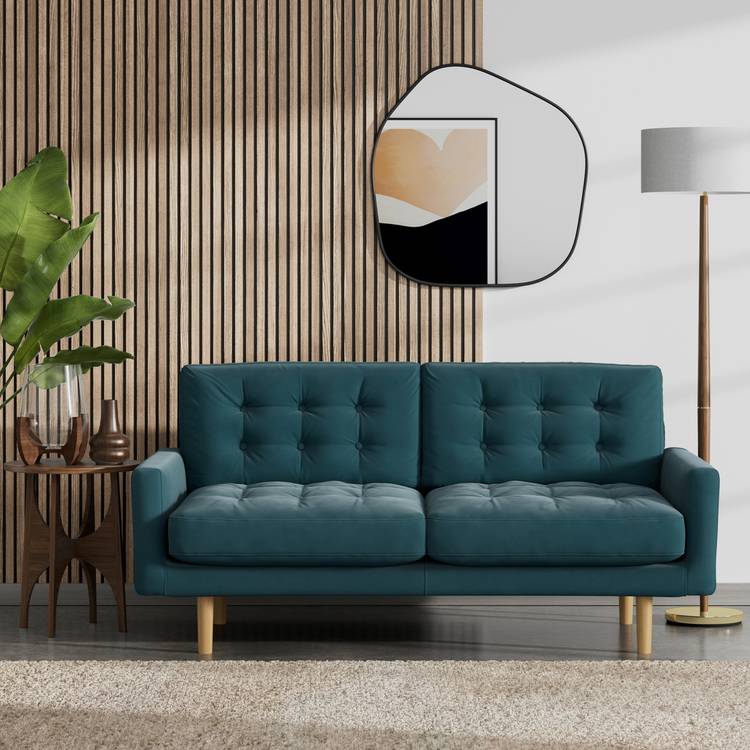 Habitat Fenner Fabric 2 Seater Sofa - Teal - Ash Leg 0