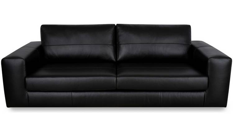 Habitat Daly Leather Wide Arm 4 Seater Sofa - Black