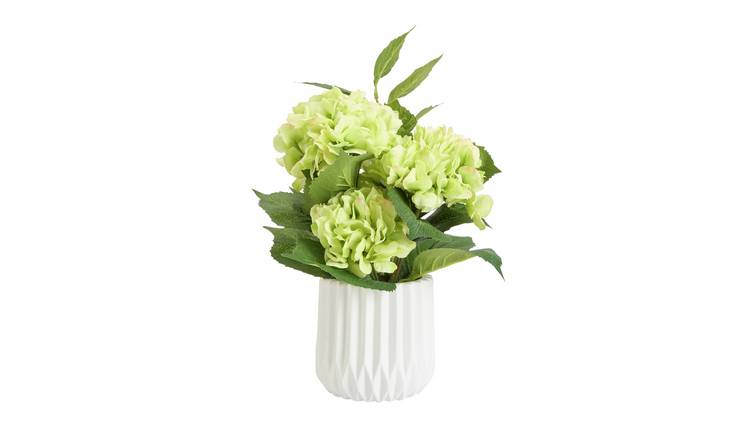 Argos Home Artificial Green Hydrangeas in White Ceramic Pot