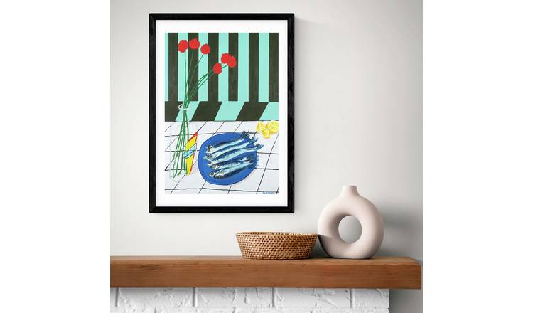 East End Prints Striped Sardines Black Frame Art Print - A2