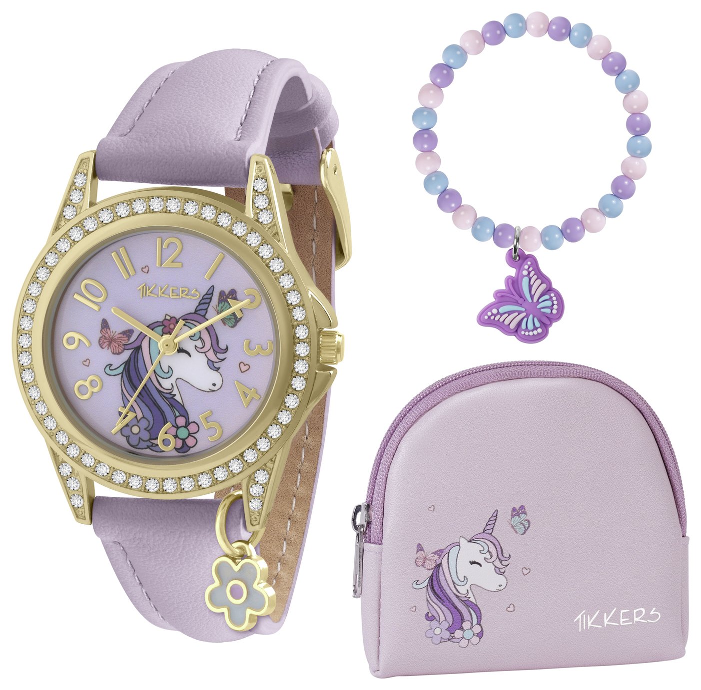 Tikkers Kids Lilac Bracelet, Purse & Unicorn Watch Gift Set