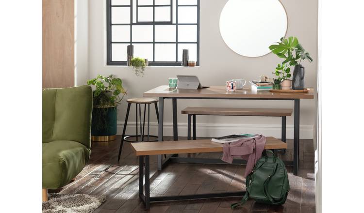 Habitat Nomad Non-Extending Oak Dining Table & 2 Oak Benches