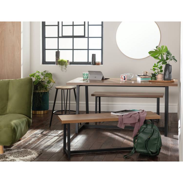 Habitat Nomad Non-Extending Oak Dining Table & 2 Oak Benches 0
