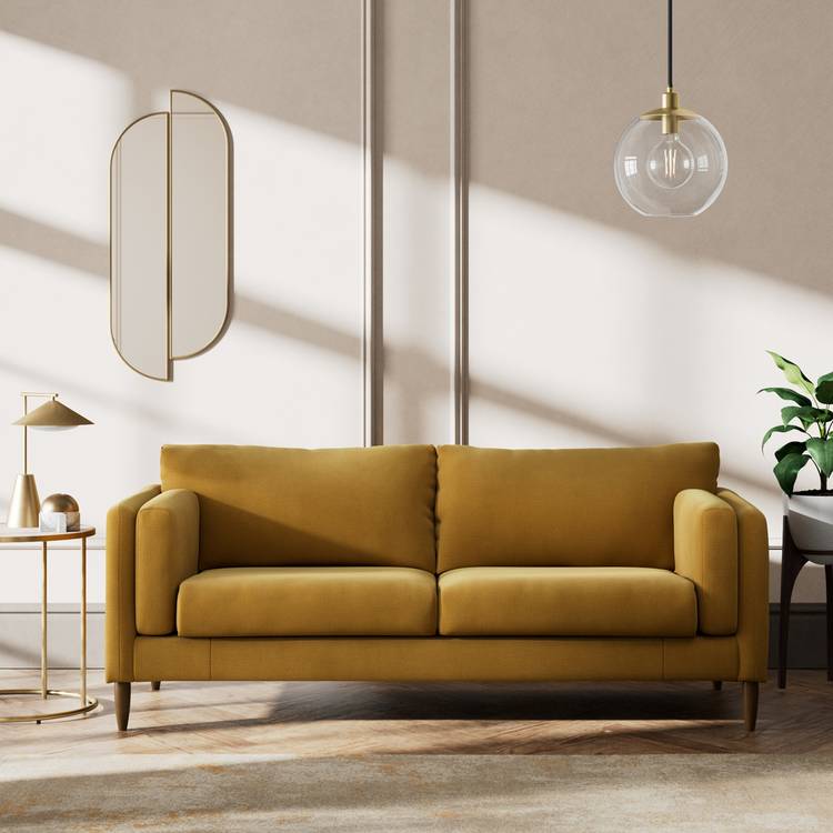 Habitat Newington Fabric 3 Seater Sofa - Gold - Dark Leg 0