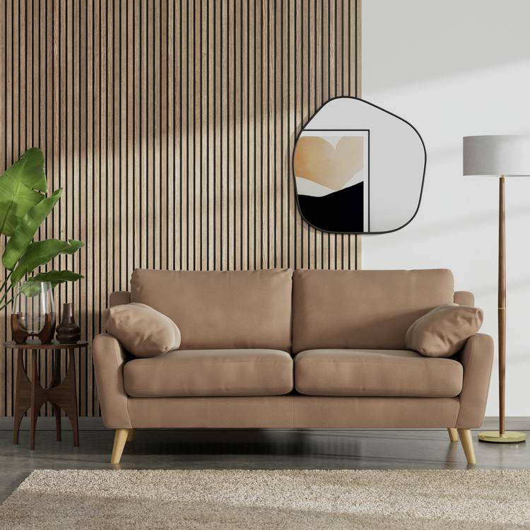 Habitat Ivor Velvet 3 Seater Sofa - Latte - Ash Leg 0