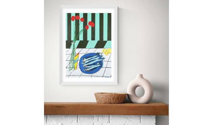 East End Prints Striped Sardines White Frame Art Print - A3