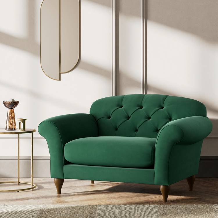 Habitat Brooker Fabric Cuddle Chair - Green - Dark Leg 0