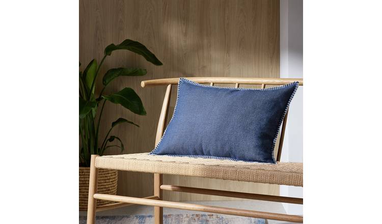 Habitat Blanket Stitch Oblong Cushion - Blue - 40x60cm