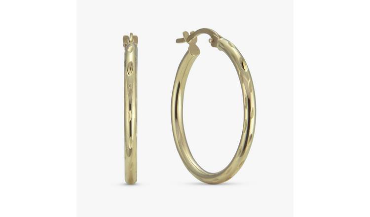 Revere 9ct Yellow Gold Textured Medium Hoop Earrings