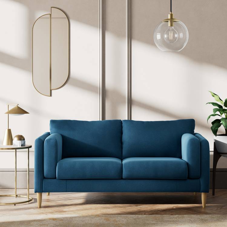 Habitat Newington Velvet 2 Seater Sofa -Ink  Blue - Ash Leg 0