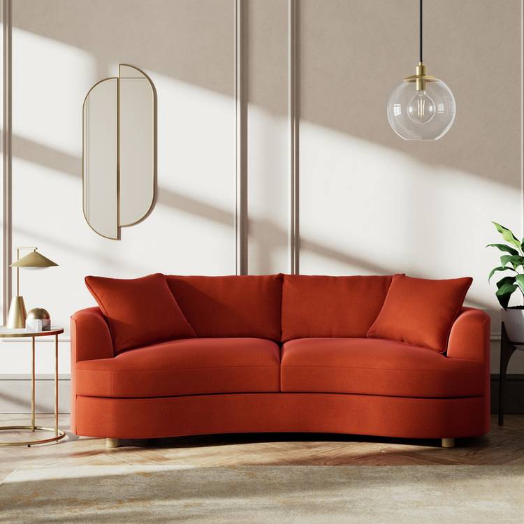 Habitat Sacha Velvet 3 Seater Sofa - Burnt Orange - Ash Leg 0