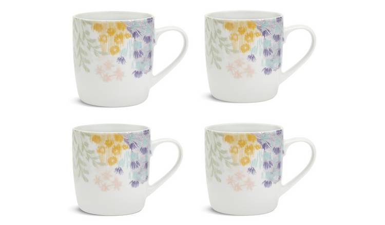 Habitat Floral Set of 4 Porcelain Mugs - Multicoloured