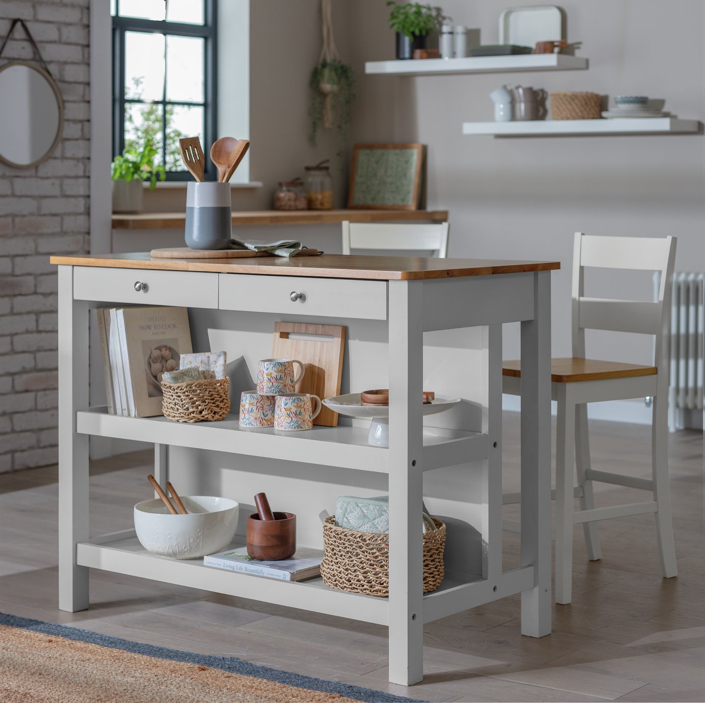Argos Home Chicago Solid Wood 2 Seater Bar Island - Grey