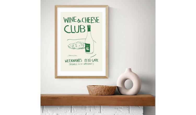 East End Prints Wine Cheese Oak Frame Art Print - A3