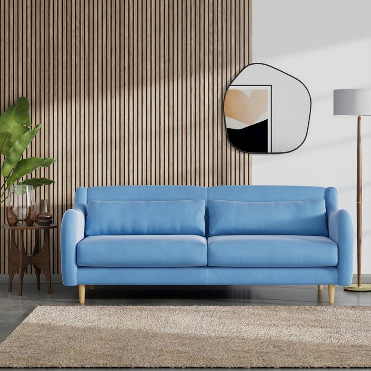 Habitat Turnmill Velvet 3 Seater Sofa - Sky Blue - Ash Leg 0