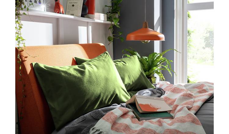 Habitat Cotton Brushed Standard Pillowcase Pair - Green