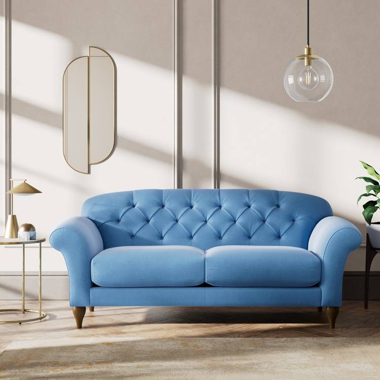 Habitat Brooker Velvet  3 Seater Sofa - Sky Blue - Dark Leg  0