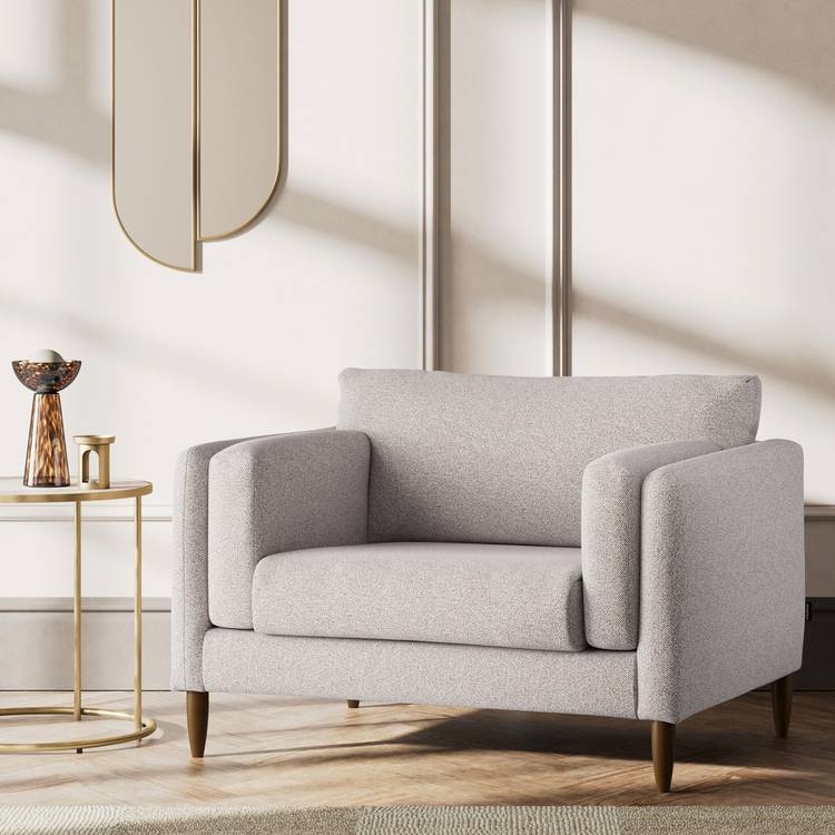 Habitat Newington Fabric Cuddle Chair - Natural - Dark Leg 0