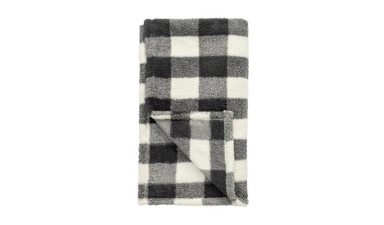 Argos Home Printed Fleece Check Throw - Mono -125x150cm