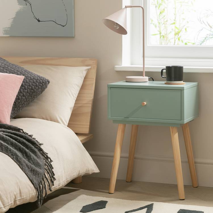 Habitat Otto 1 Drawer Bedside Table - Green 0