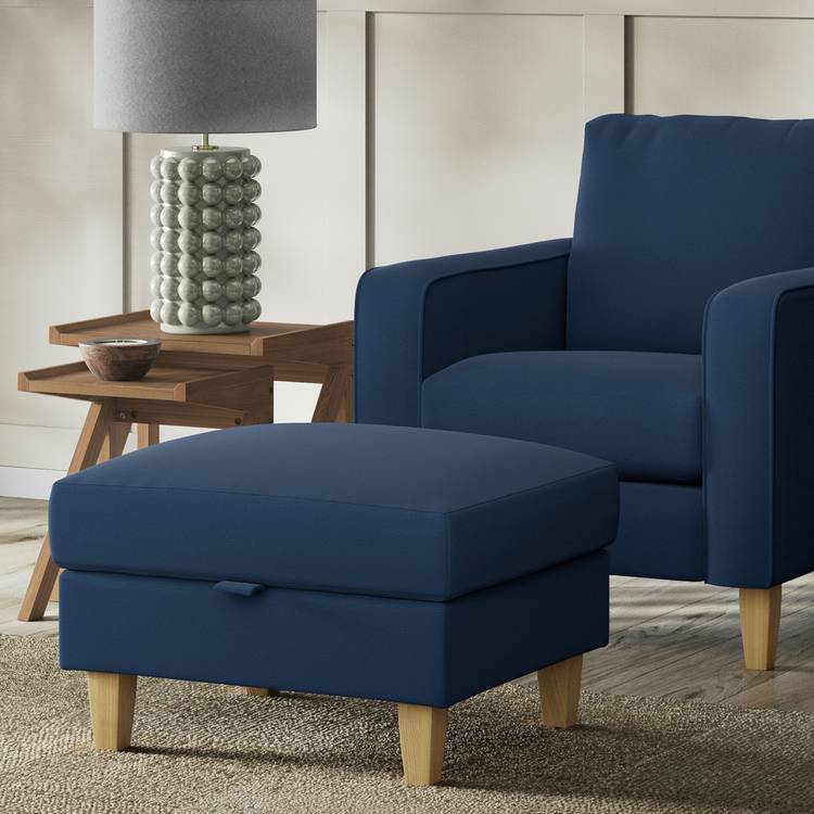Habitat Felin  Fabric Storage Footstool - Navy Blue 0