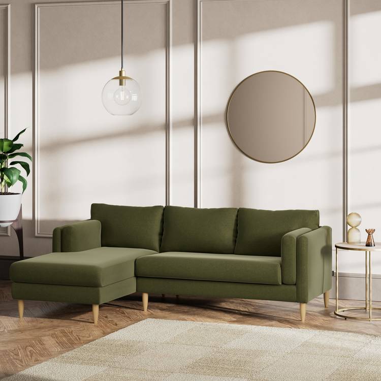 Habitat Newington Left Hand Corner Sofa - Green - Ash Leg 0