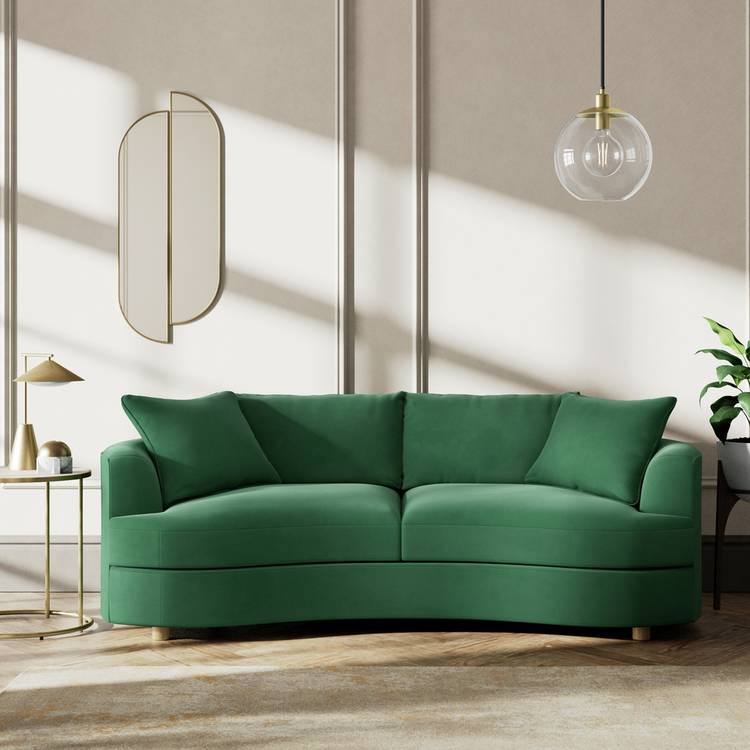 Habitat Sacha Fabric 3 Seater Sofa - Green - Ash Leg 0