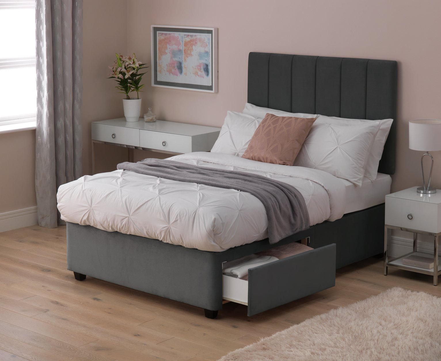 Forty Winks Velvet 1000 Pocket 2Drw Divan Bed Steel Review