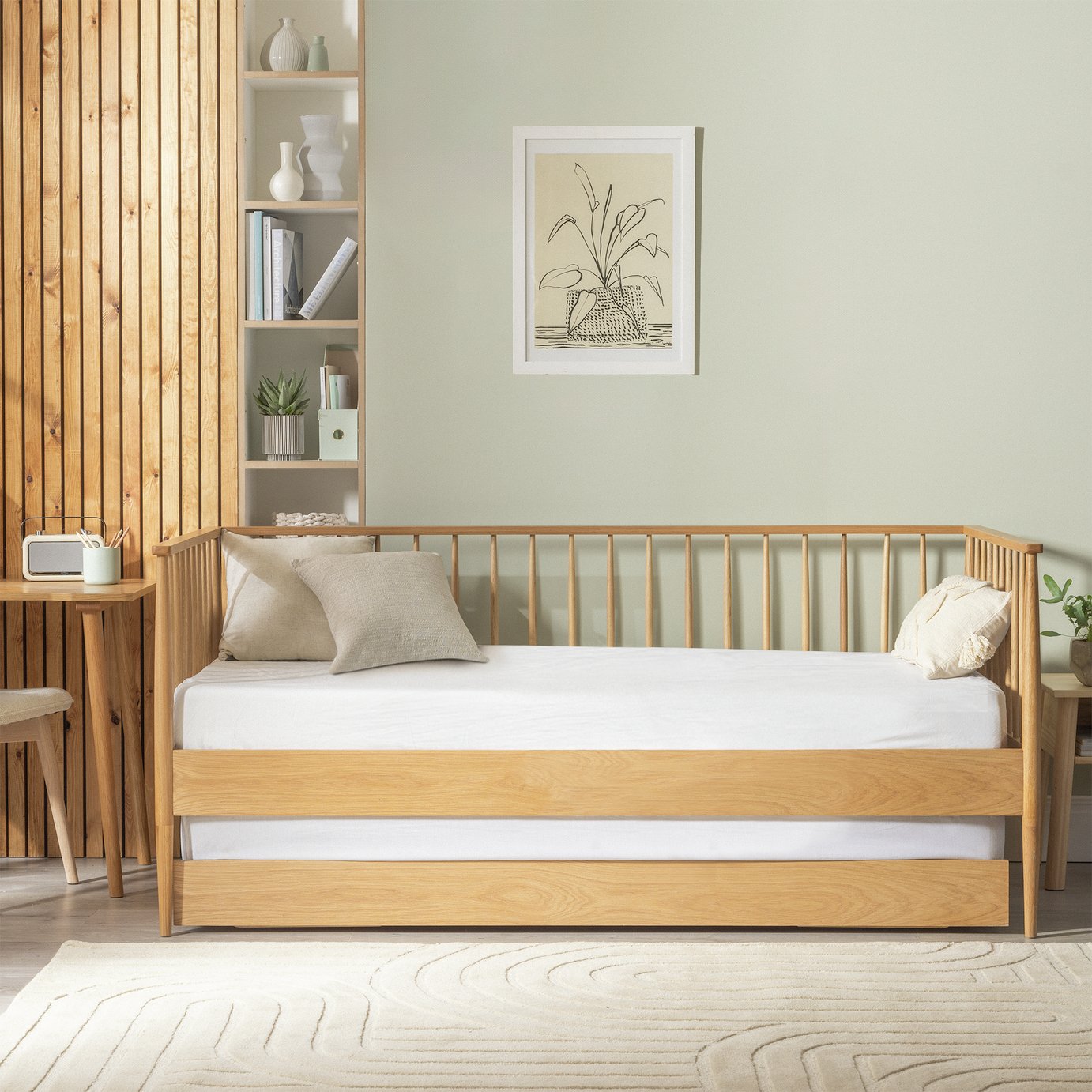 Habitat Chiltern Trundle Day Bed with 2 Mattresses - Oak