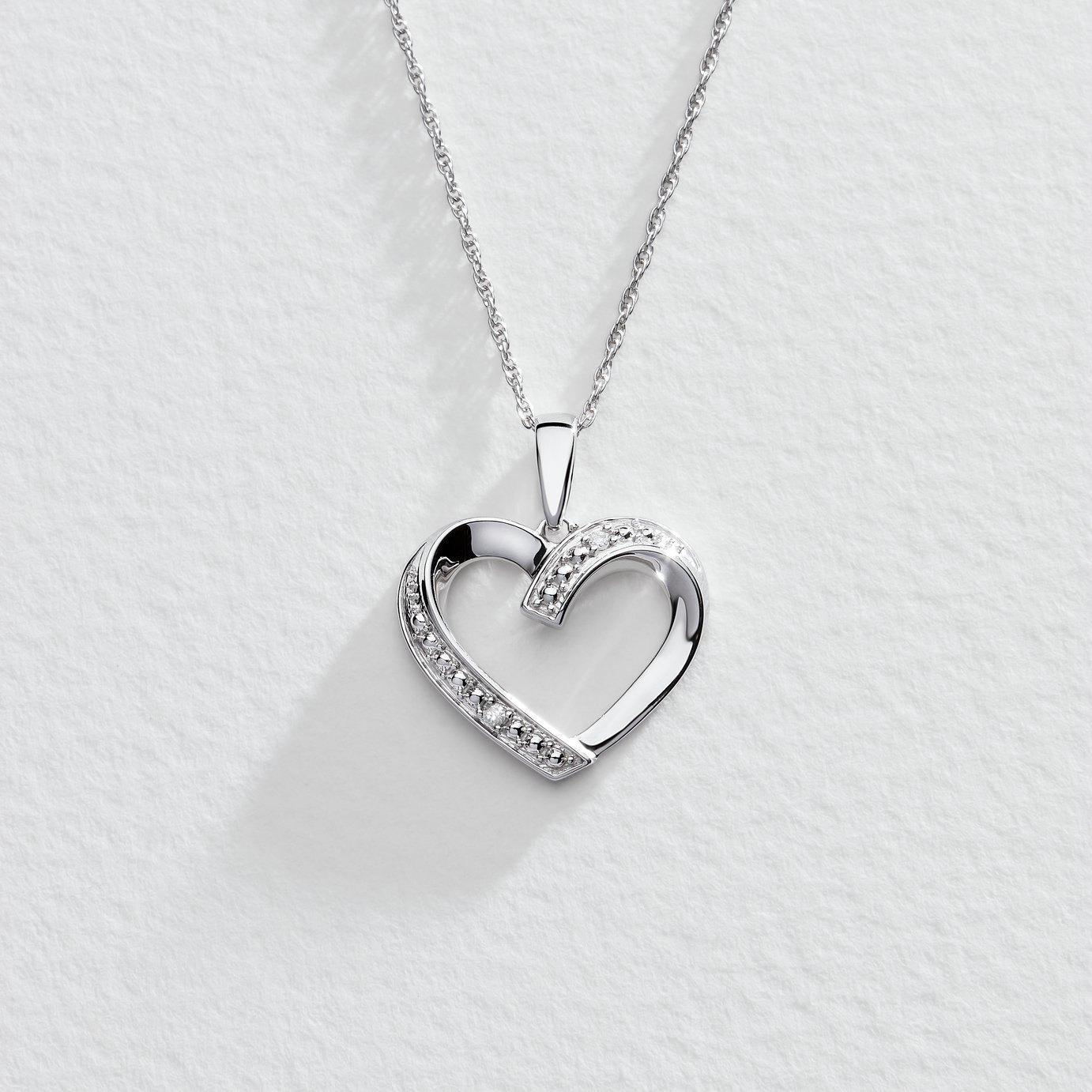 Revere Sterling Silver Diamond Heart Open Pendant Necklace