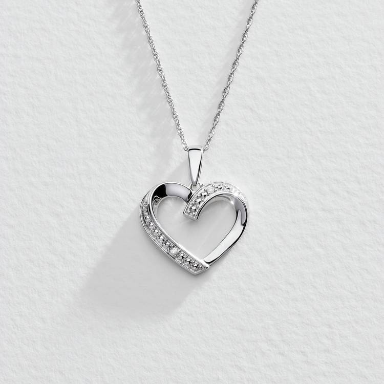 Revere Sterling Silver Diamond Heart Open Pendant Necklace 0