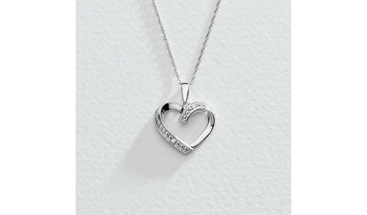 Revere Sterling Silver Diamond Heart Open Pendant Necklace