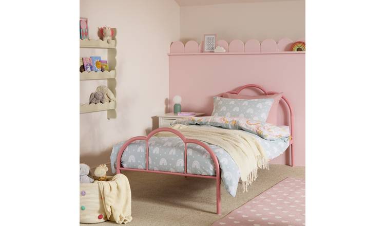 Argos Home Kids Cora Scalloped Metal Single Bed Frame - Pink