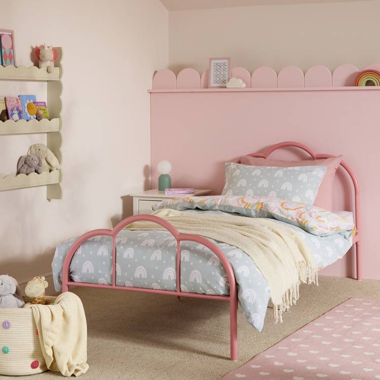 Argos Home Kids Cora Scalloped Metal Single Bed Frame - Pink 0