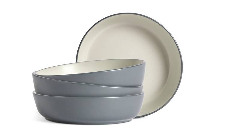 Habitat Two Tone 4 Piece Stoneware Pasta Bowls - Grey