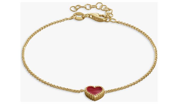 Revere 9ct Gold Plated Fuchsia Enamel Motif Heart Bracelet 