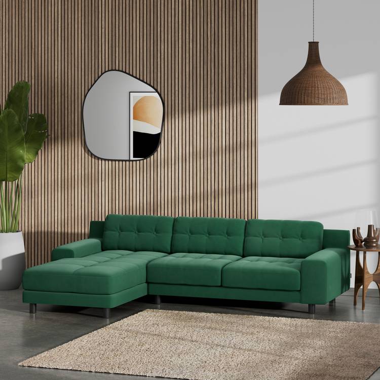 Habitat Hendricks Left Hand Corner Sofa - Green - Black Leg 0