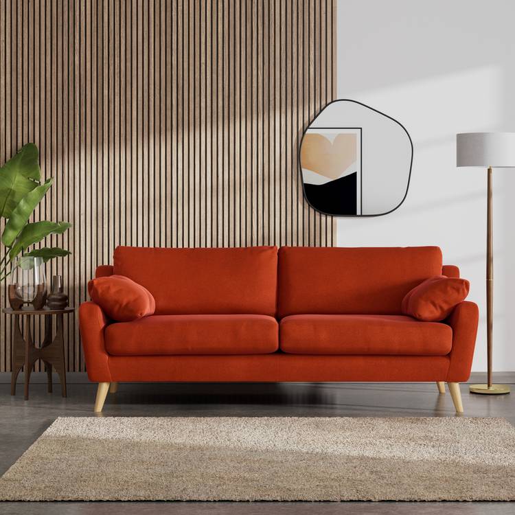 Habitat Ivor Velvet 4 Seater Sofa - Burnt Orange - Ash Leg 0