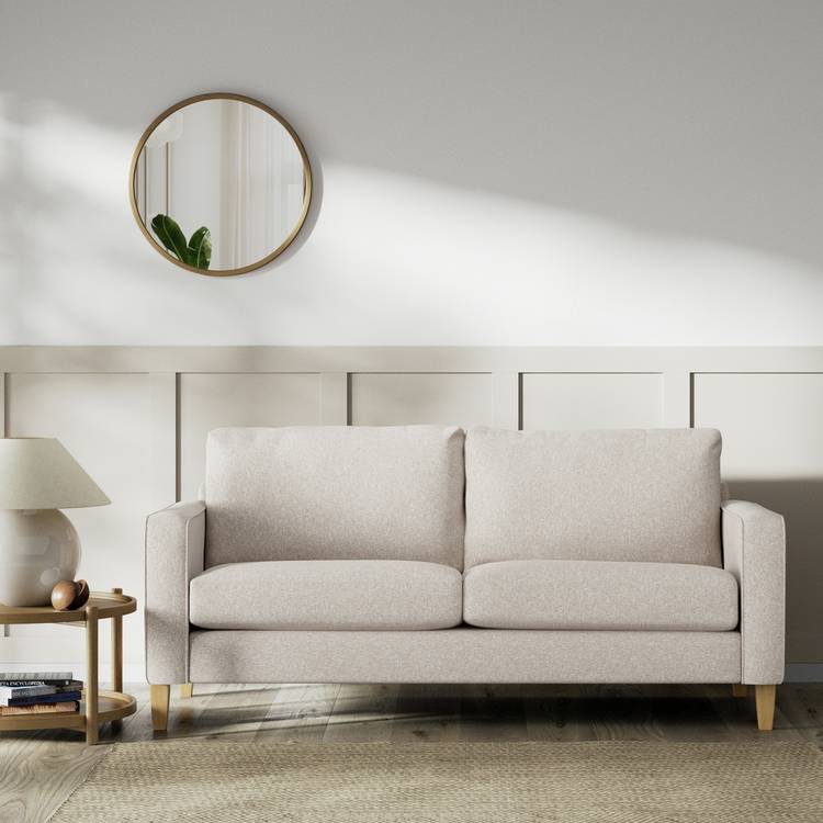 Habitat Flint Fabric 3 Seater Sofa - Natural - Ash Leg 0