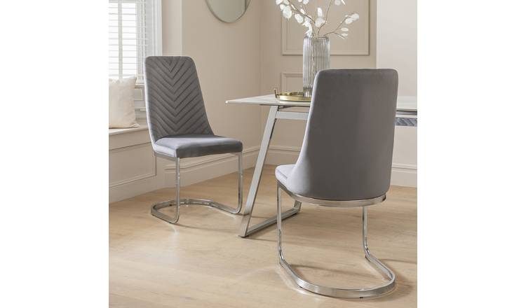 Argos Home Sybil Pair of Velvet Dining Chair - Grey 