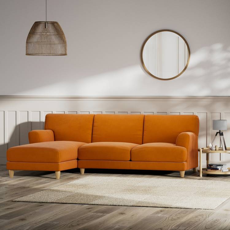 Habitat Askem Fabric Left Hand Corner Sofa- Orange - Ash Leg 0