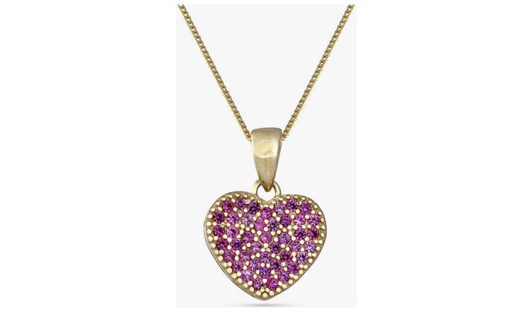 Revere 9ct Yellow Gold Pink Heart Pendant Necklace