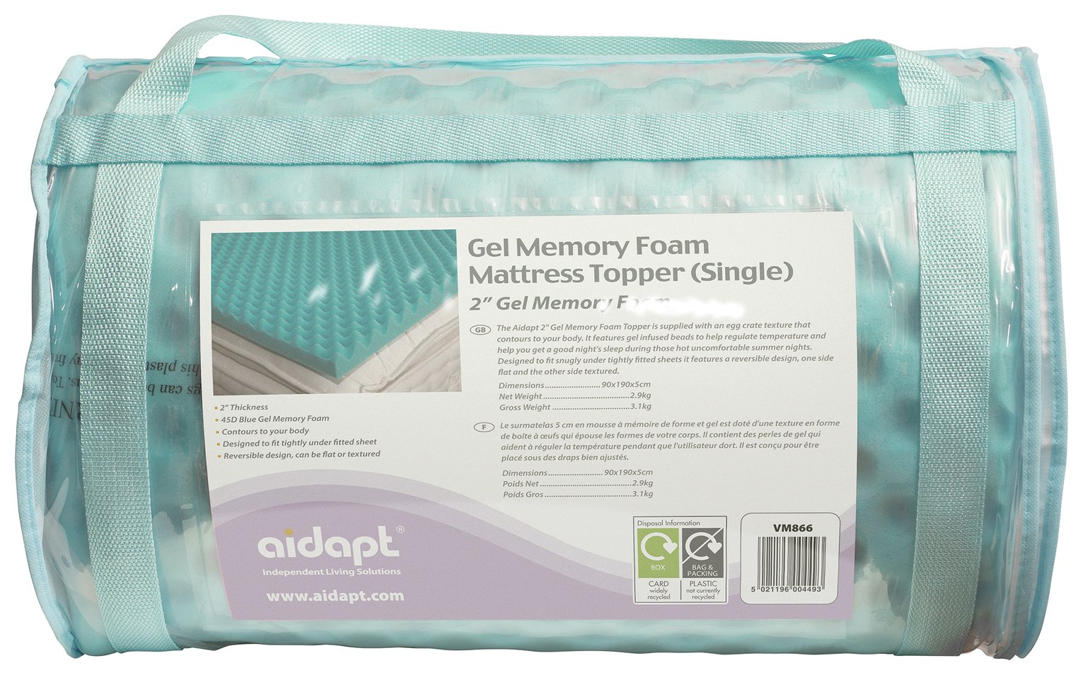 Aidapt 5.0cm Memory Foam Cool Mattress Topper - Single