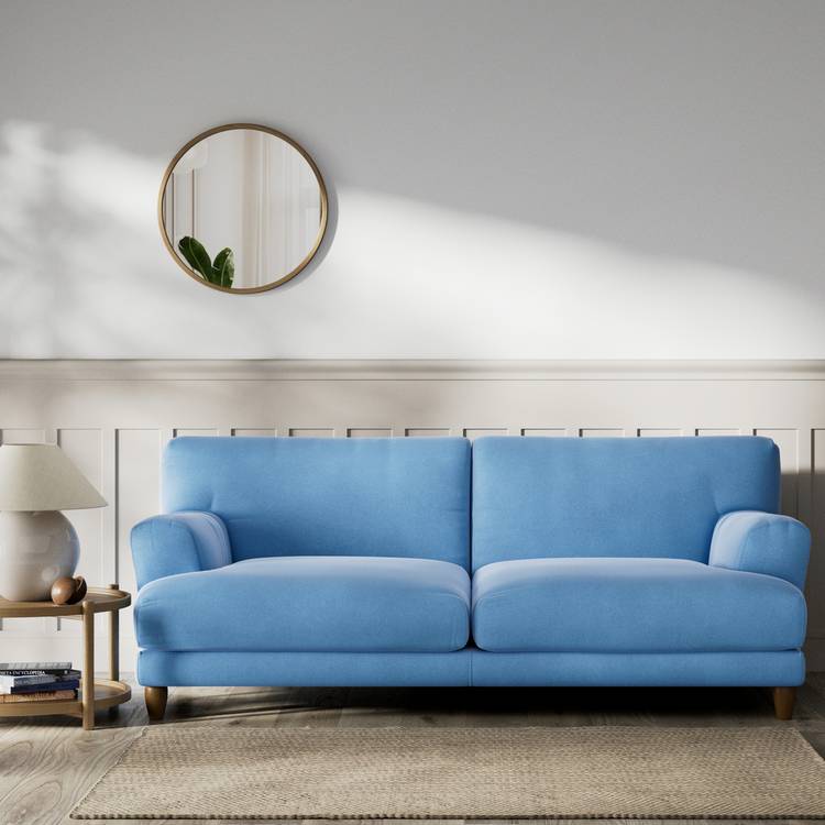 Habitat Askem Velvet 3 Seater Sofa - Sky Blue - Dark Leg 0