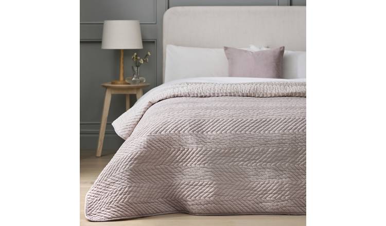 Argos Home Herringbone Quilted Bedspread - Blush - 260x260cm