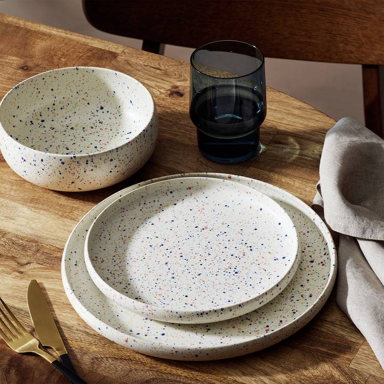 Habitat Reactive Speckle 12 Piece Stoneware Dinner Set-White 0