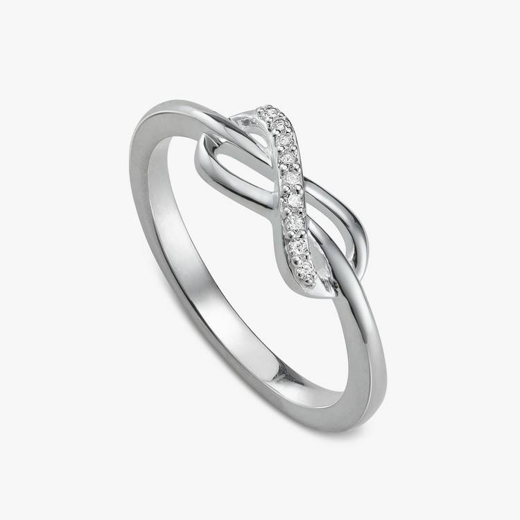 Revere Sterling Silver Diamond Studded Infinity Ring - Small 0